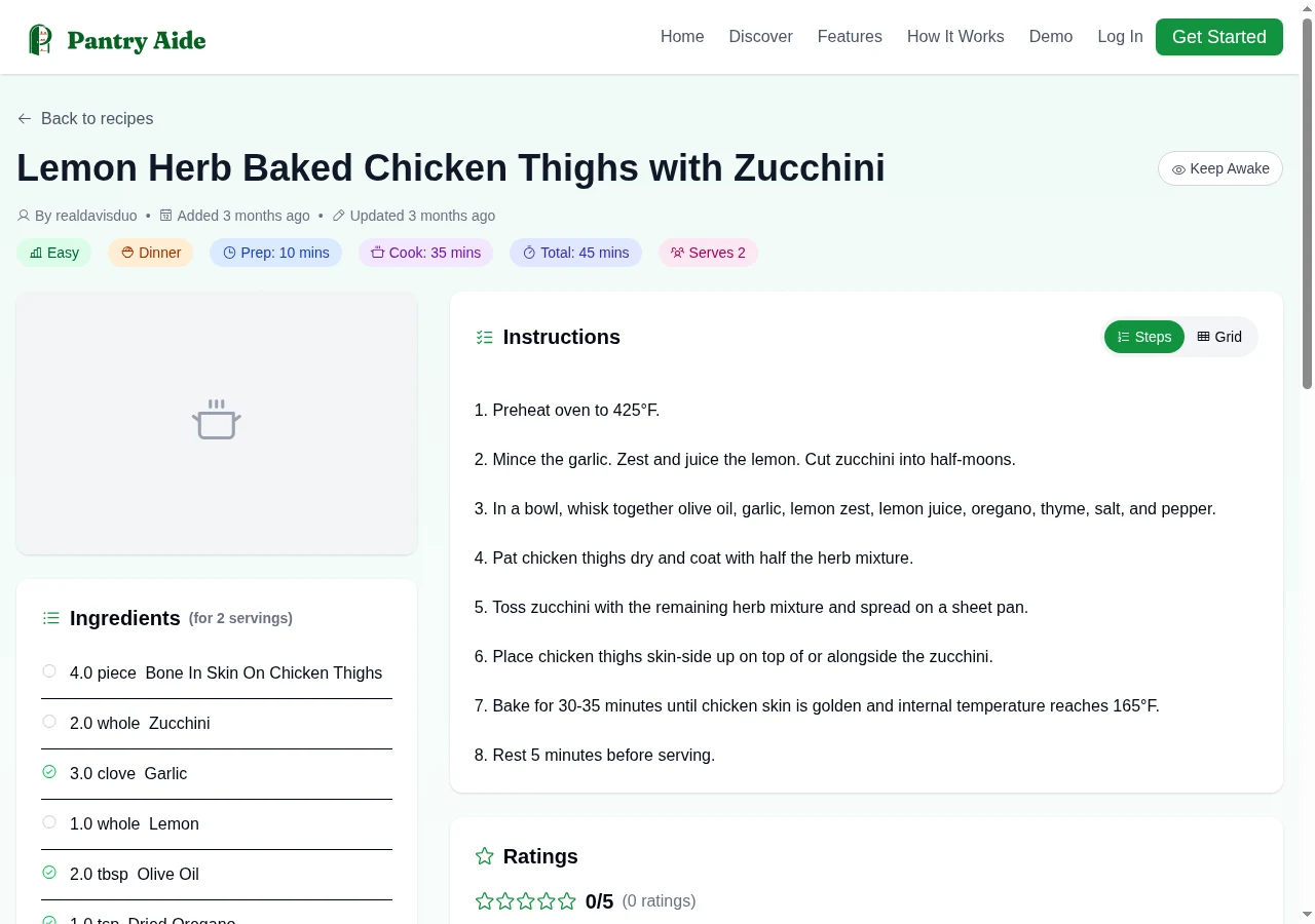 Lemon herb chicken thighs with zucchini in a public Pantry Aide recipe